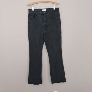 Free People High Rise Button Fly Black Flare Bottom Denim Jeans Size 32